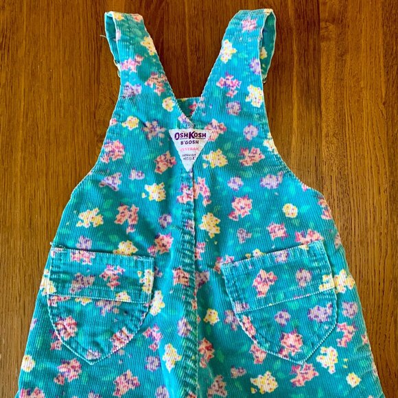 OSHK0SH Bgosh Vintage Floral Overalls Girls 12 Mos Blue Cord Corduroy Overall - Picture 4 of 12